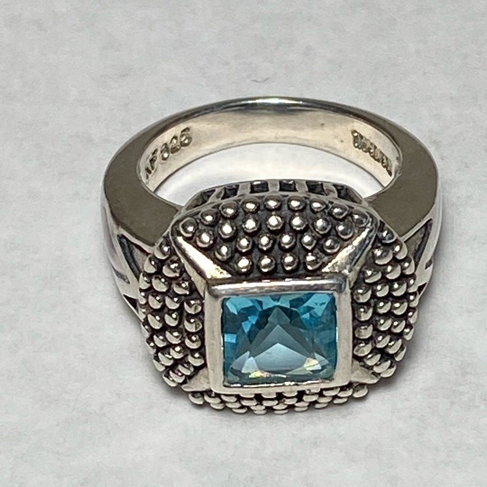 925 NF Thailand Sterling Silver Ring Blue Stone Size 6.75 Chunky Cocktail 9.49g